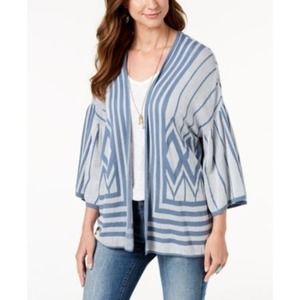 Style Co Cotton Printed Drop-Sleeve Car Chambray Combo XL - Blue, Casual Top